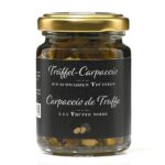 Edles Trüffel-Carpaccio mit echtem schwarzen Trüffel in extra-nativem Olivenöl, 90g. Feine Scheiben von schwarzem Trüffel. Vegan und glutenfrei  